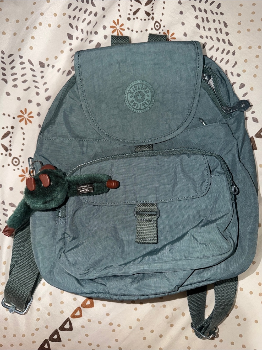Kipling Teal Casual Backpack with Monkey Keychain